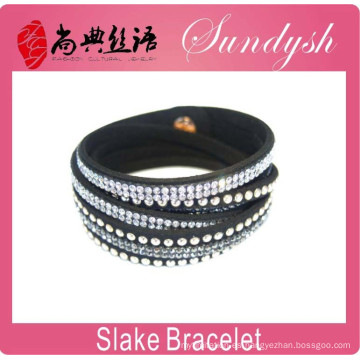 Pulsera de diamantes de imitación de la manera 8 capas Pulsera de diamantes de la tira multi Rhinestone negro